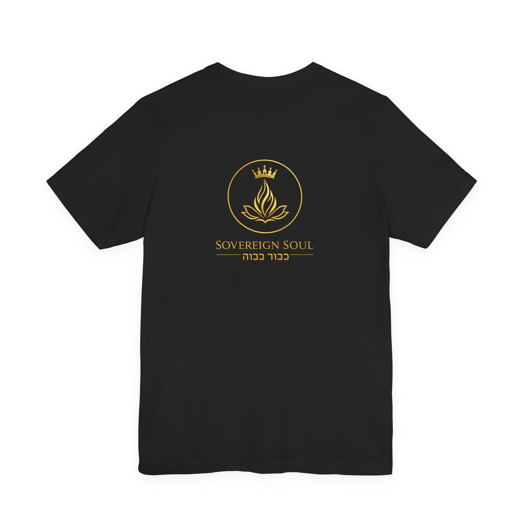Sovereign Soul T-Shirt — Gold Crown Lotus Design with Hebrew Text