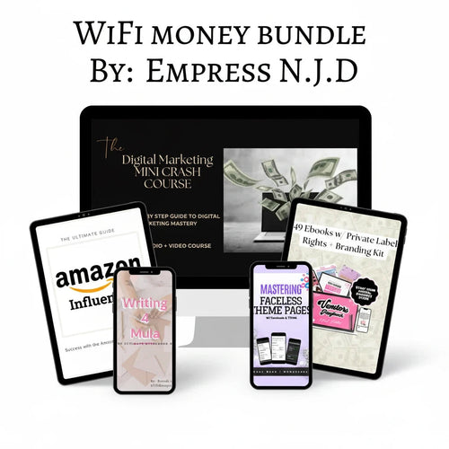 Sovereign Soul .Store WiFi Money Bundle digital marketing course collection on laptop, tablet, and smartphone screens.