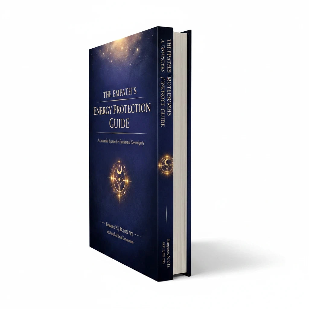 Sovereign Soul .Store The Empath's Energy Protection Guide book with a dark blue celestial cover and gold accents.