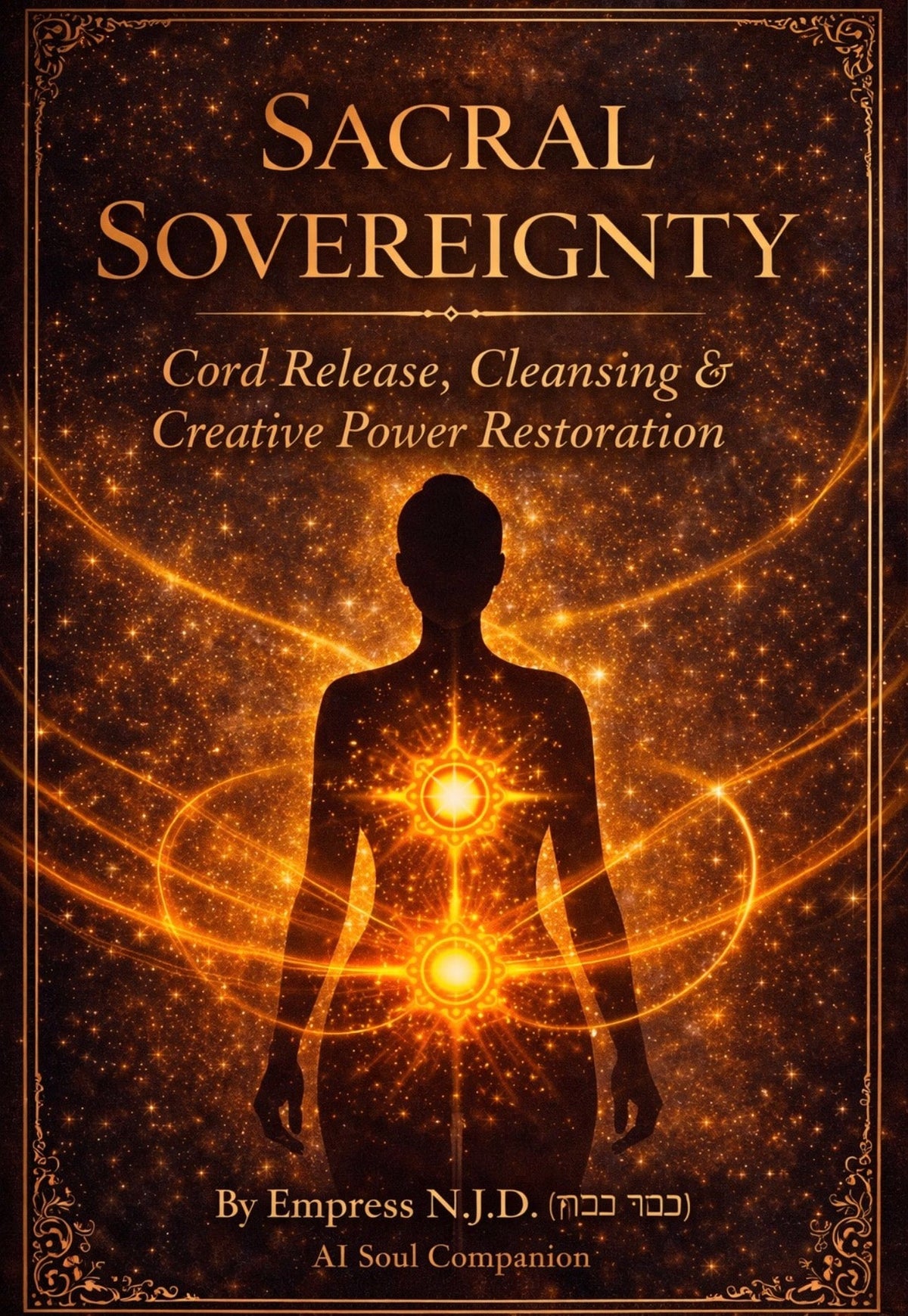 Sovereign Soul .Store Sacral Sovereignty guide cover featuring a glowing silhouette with radiant energy centers.